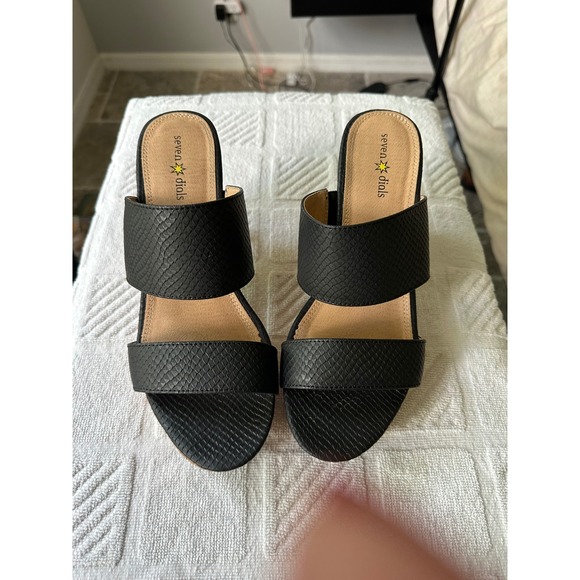 Seven Dials Black Snake Print‎ Wedge Heel Sandals Platform Size 9 - Picture 1 of 7